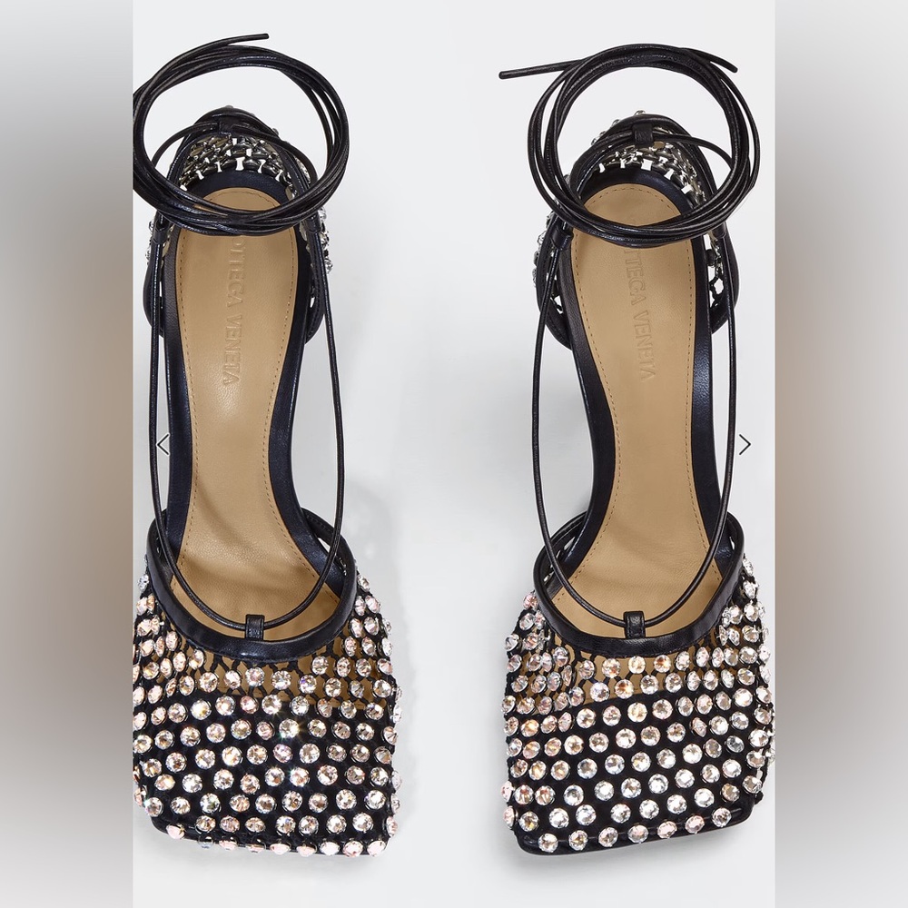 Rhinestone mesh and leather sandals